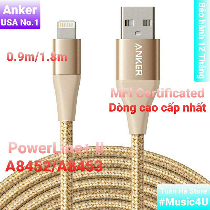 Dây cáp sạc nhanh USB Light  Anker PowerLine+ II A8452 A8453 A8152 A8153 cho IP6 7 8 X 11 12 Plus Tuấn Hà Store