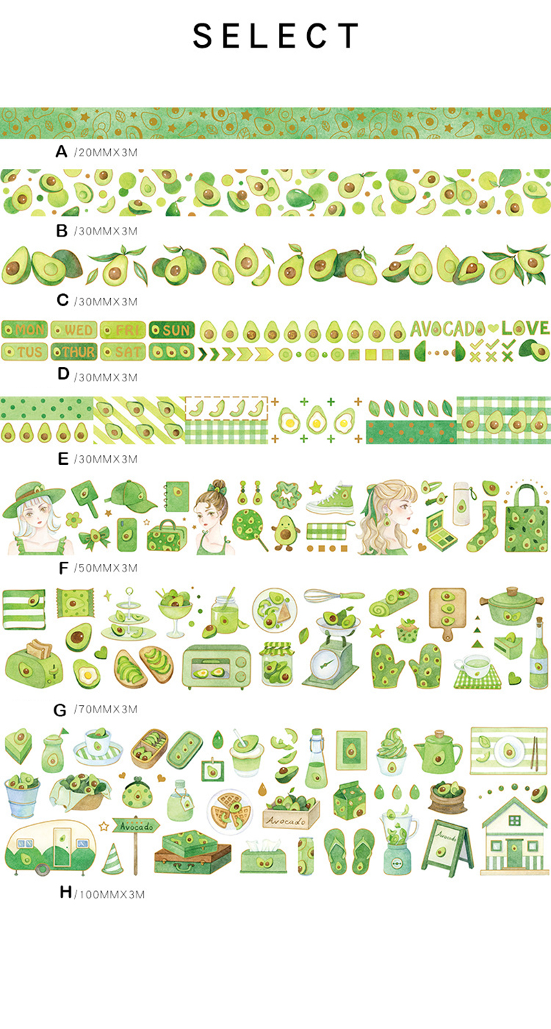 Fresh Green Avocado Paper Washi Tape Creative Girl Flowers Masking Tapes Decorative Stickers DIY Stationery School Supplies