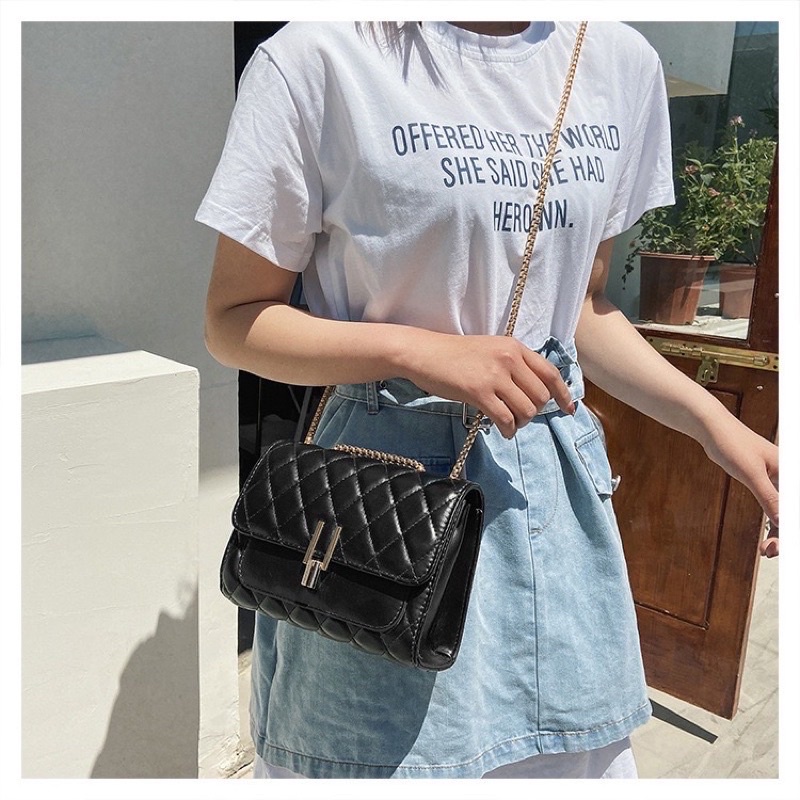 Túi Xách Nữ Trần Trán, Túi Đeo Chéo Khoá Chữ Y Thời Trang