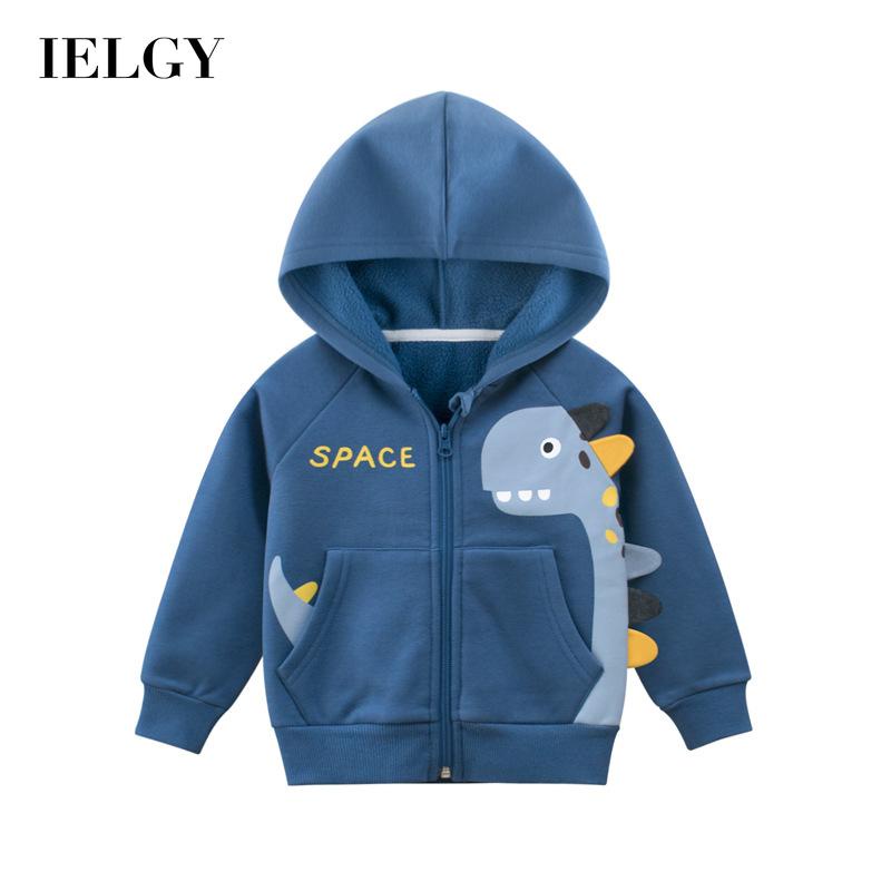Áo sweatshirt IELGY có mũ trùm đầu vải lông cừu phối khóa kéo phong cách Hàn Quốc cho bé trai màu xanh dương