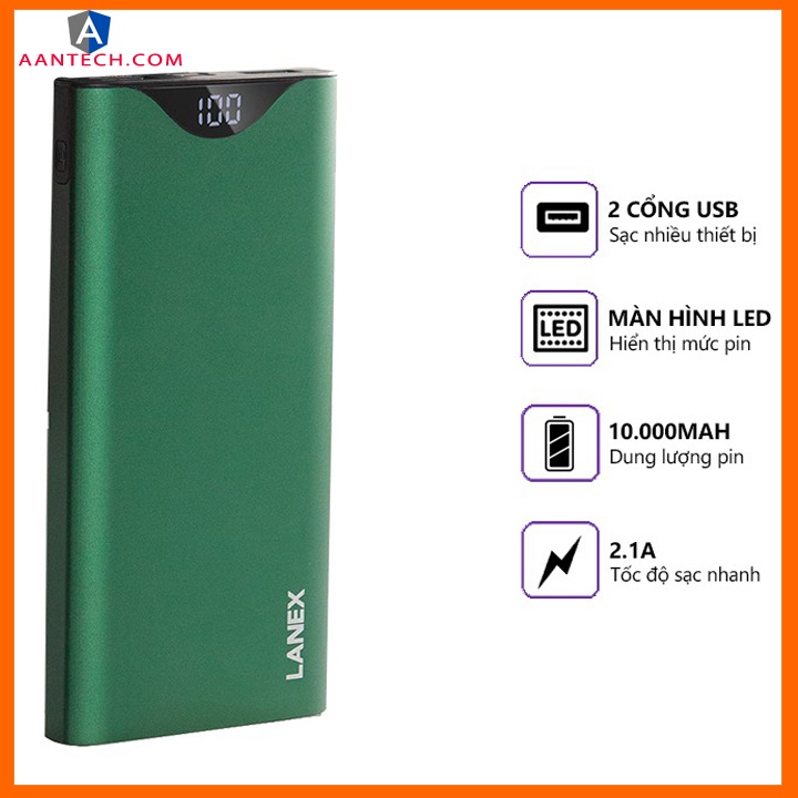 Pin Sạc Dự Phòng 10000mah LANEX N12 2 Usb Sạc Nhanh Chính Hãng Sạc Dự Phòng Mini