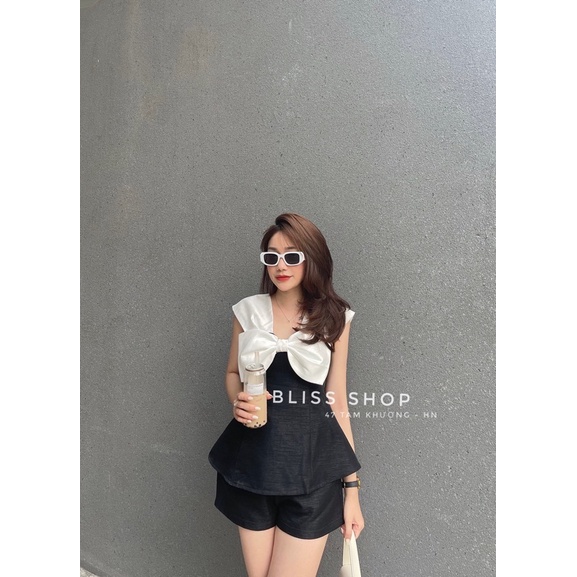 Set áo tafta nơ phối + quần