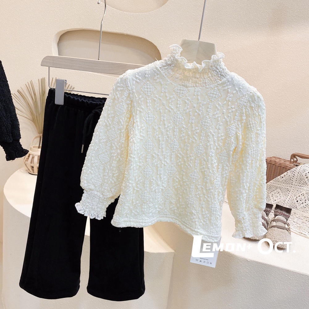 Áo thun tay dài phối ren thời trang mùa đông cho bé gái