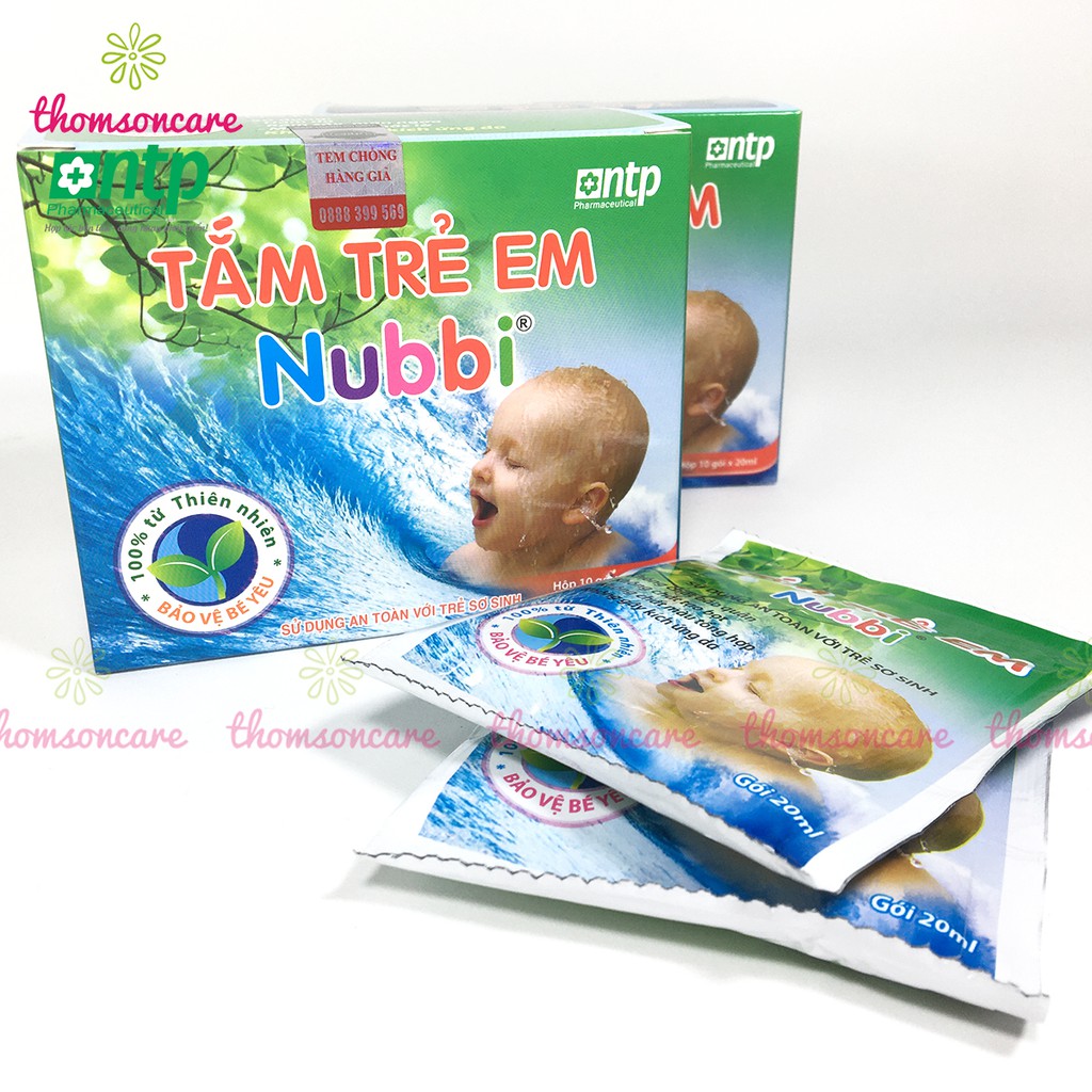 Nước tắm từ thảo dược cho trẻ em Nubbi hộp 10 gói, giảm hăm da rôm sảy cho bé (tên cũ: Bảo Phương)