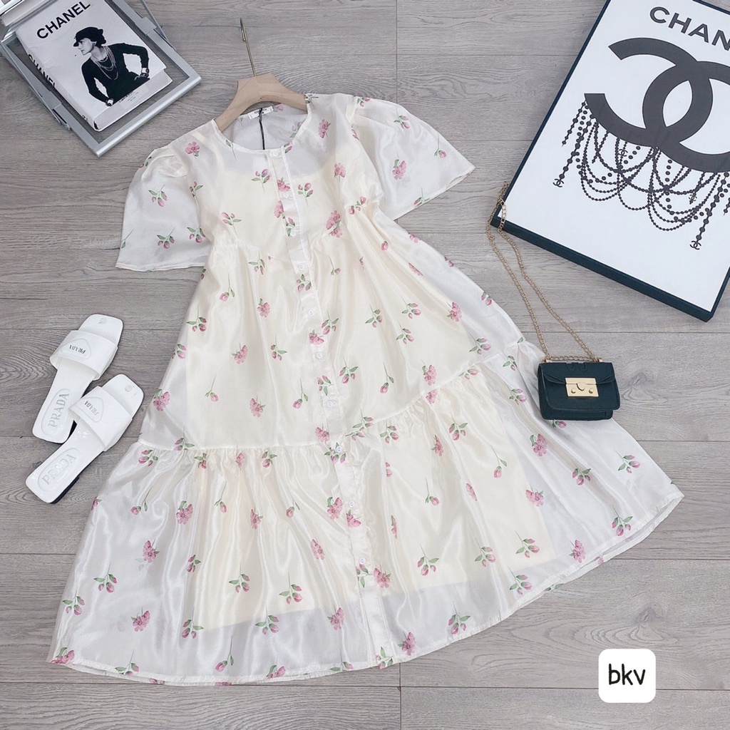 Đầm Babydoll Maxi Hoa Nhí Kèm Áo Hai Dây Bên Trong Cùng Màu Chất Tơ Cao Cấp Cực Mát Sinita