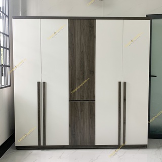 Tủ quần áo 5 cánh, tay nắm gỗ, có hộc kéo kệ đồ đa năng, gỗ cn MDF, CPX-T10
