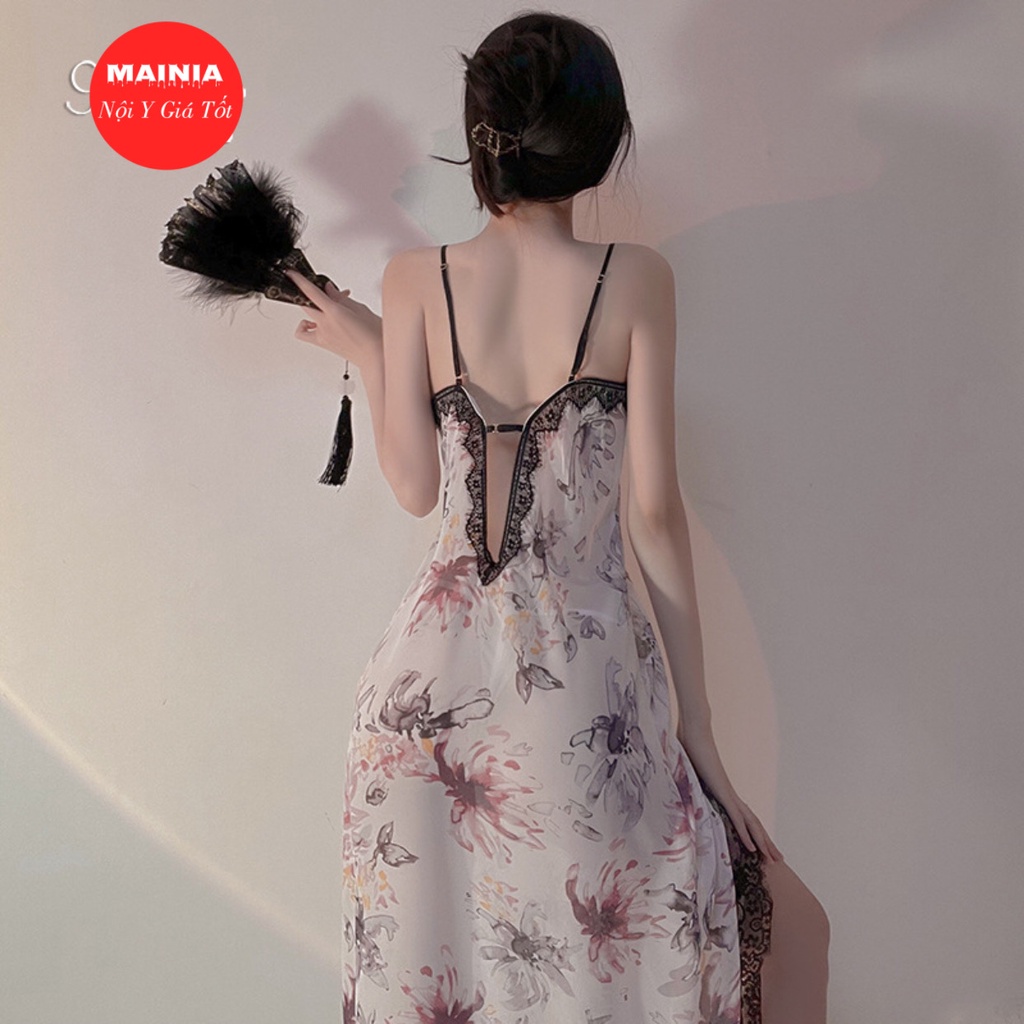 Đầm Ngủ Váy Ngủ Voan Hoa Hai Dây Phối Ren Xẻ Đùi Gợi Cảm Sexy Quyến Rũ Mainia Shop