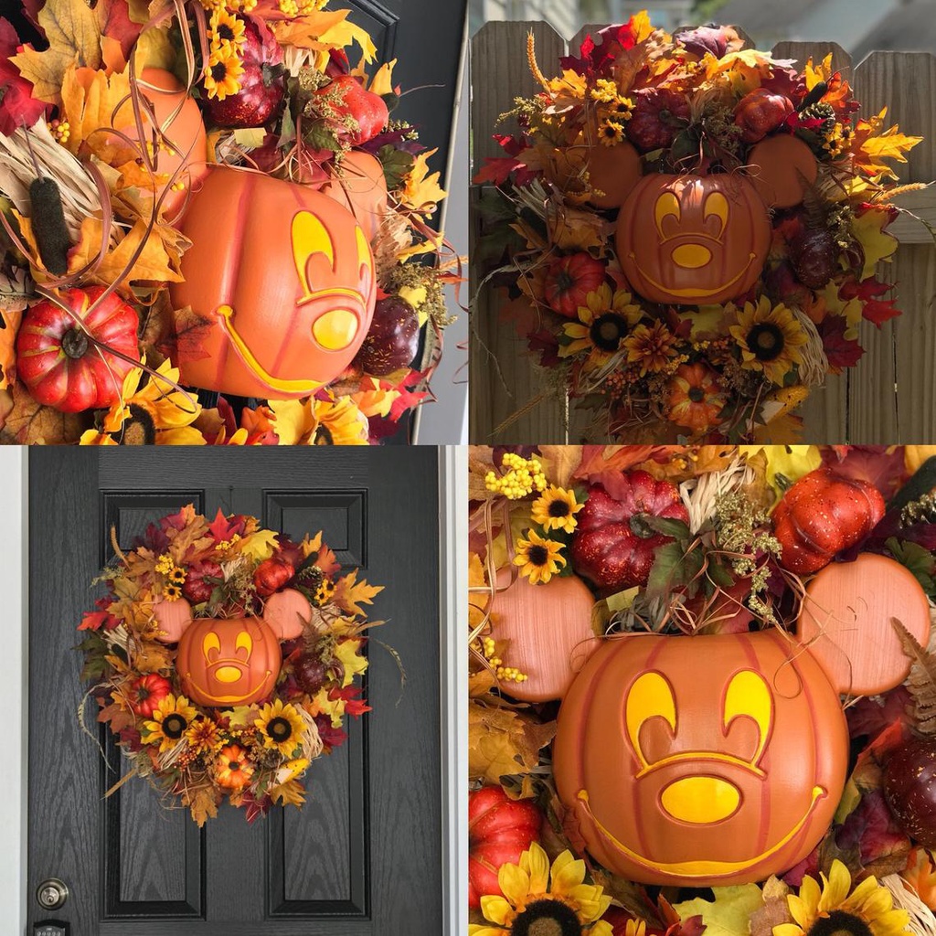 Halloween Decoration Handmade Mickey Mouse Pumpkin Wreath Door Decoration Hanging Garland