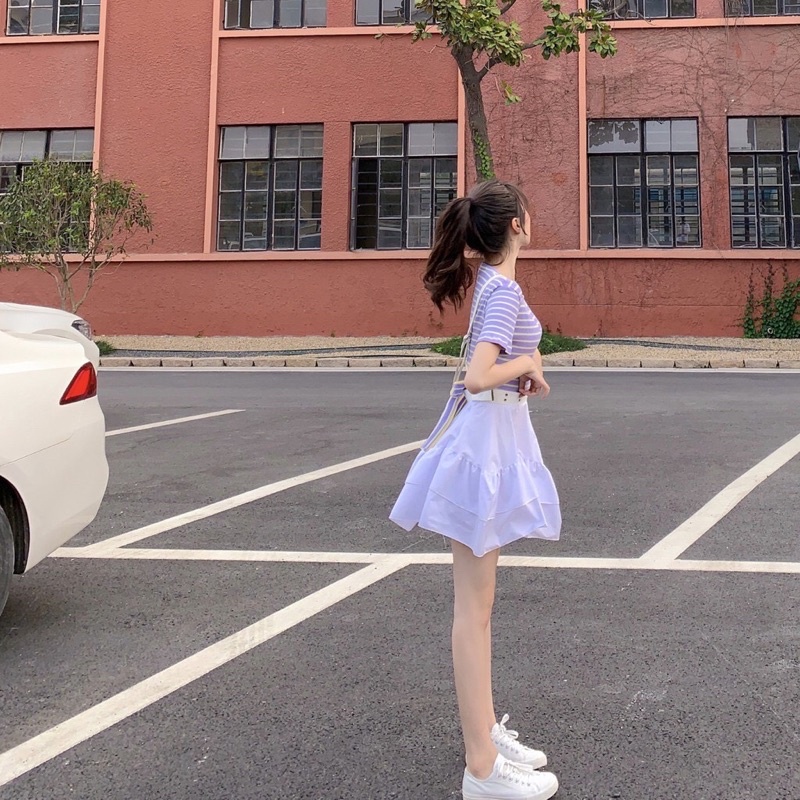 Set váy oze áo kẻ TTS467