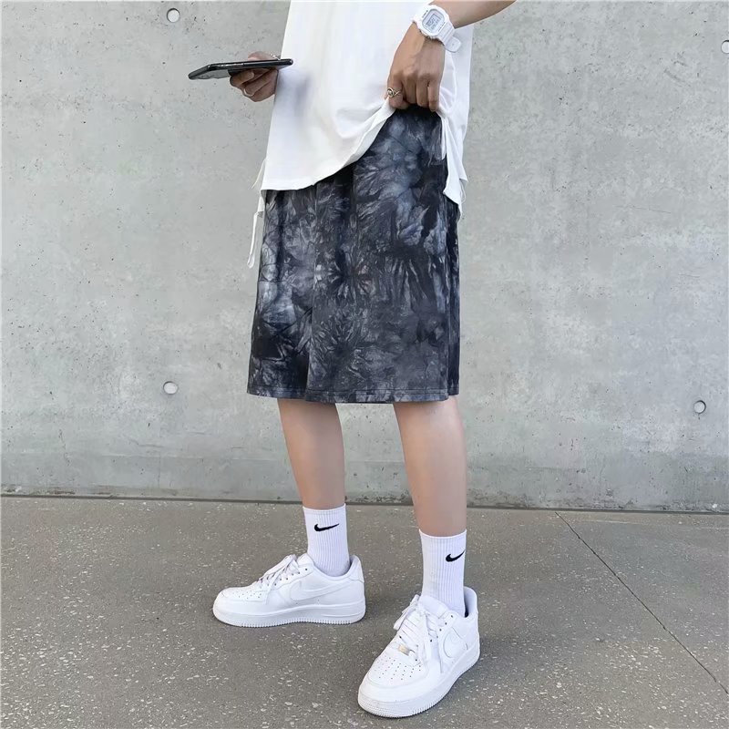 Quần Short Bóng Rổ Ống Rộng Nhuộm Màu Đen Phong Cách Hip Hop Đường Phố Cá Tính Cho Nam