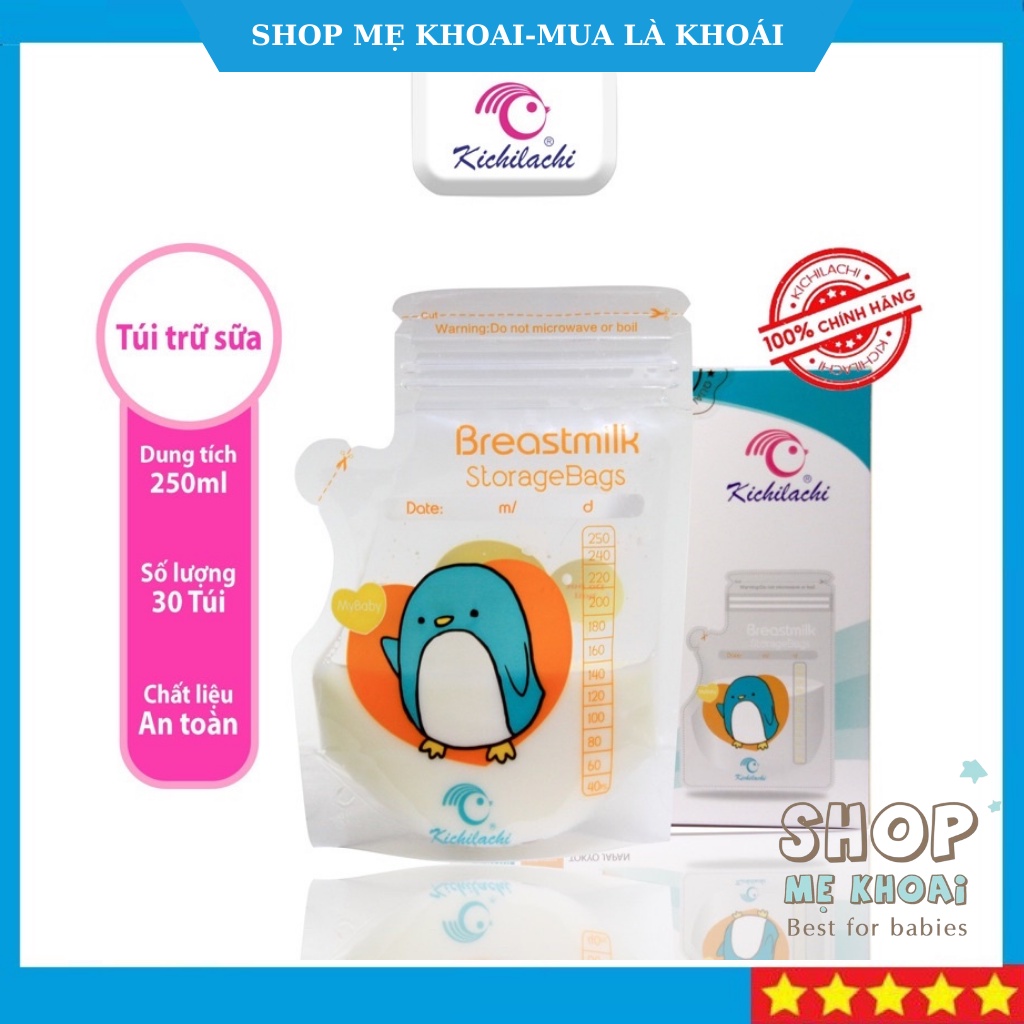 Túi trữ sữa 250ml Kichilachi có vòi hình gà, túi đựng sữa 2 khóa zip chắc chắn [50 Túi/Hộp]- SHOP MẸ KHOAI