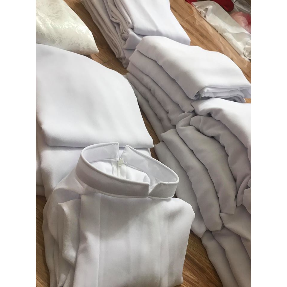 Freeship40k - Áo dài trắng (cao cổ, tay lỡ) phi lụa giá rẻ 195k hàng new 100%