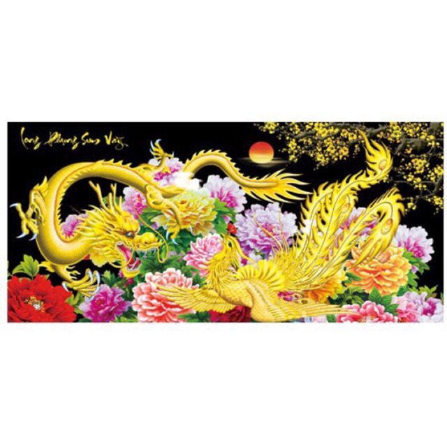 Tranh đính đá tự làm LONG PHỤNG SUM VẦY. Kích Thước: 1m x 55cm - 1m20 x 65cm- 1m60 x 75cm