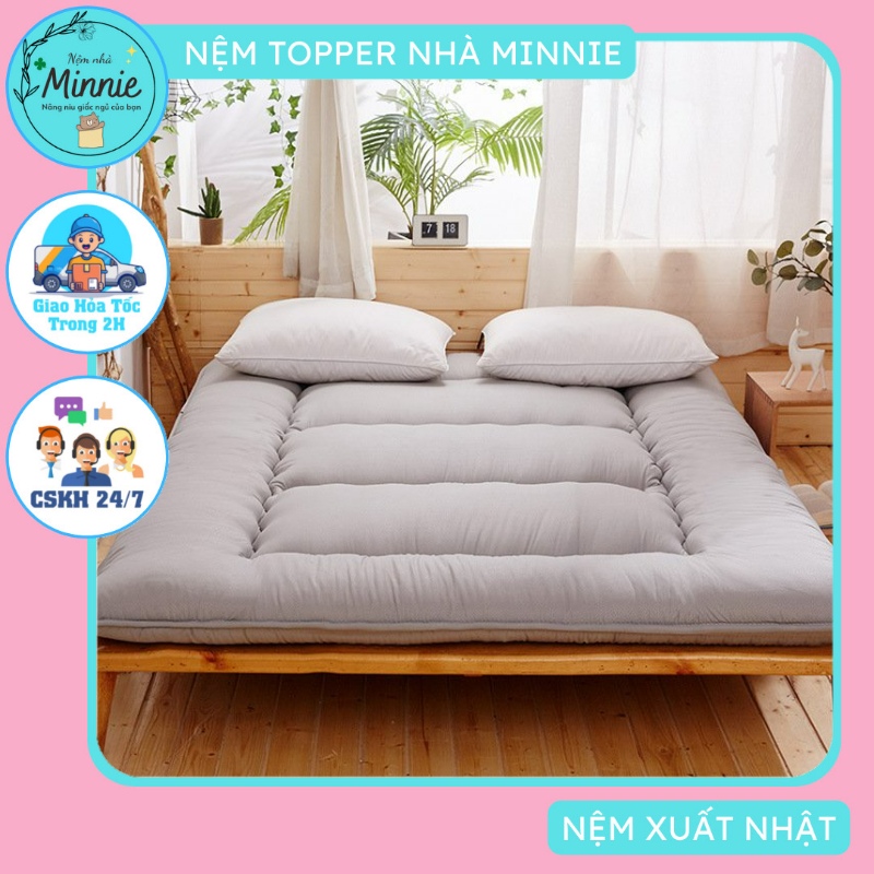 Nệm Topper xuất Nhật nệm gấp nhiều size 1m 1m2 1m4 1m6 1m8 màu xám