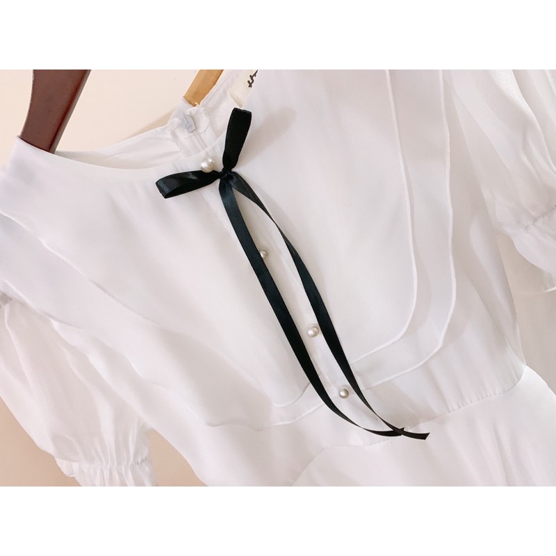 [Jamela Store] Đầm trắng phối bèo đính nơ | BigBuy360 - bigbuy360.vn