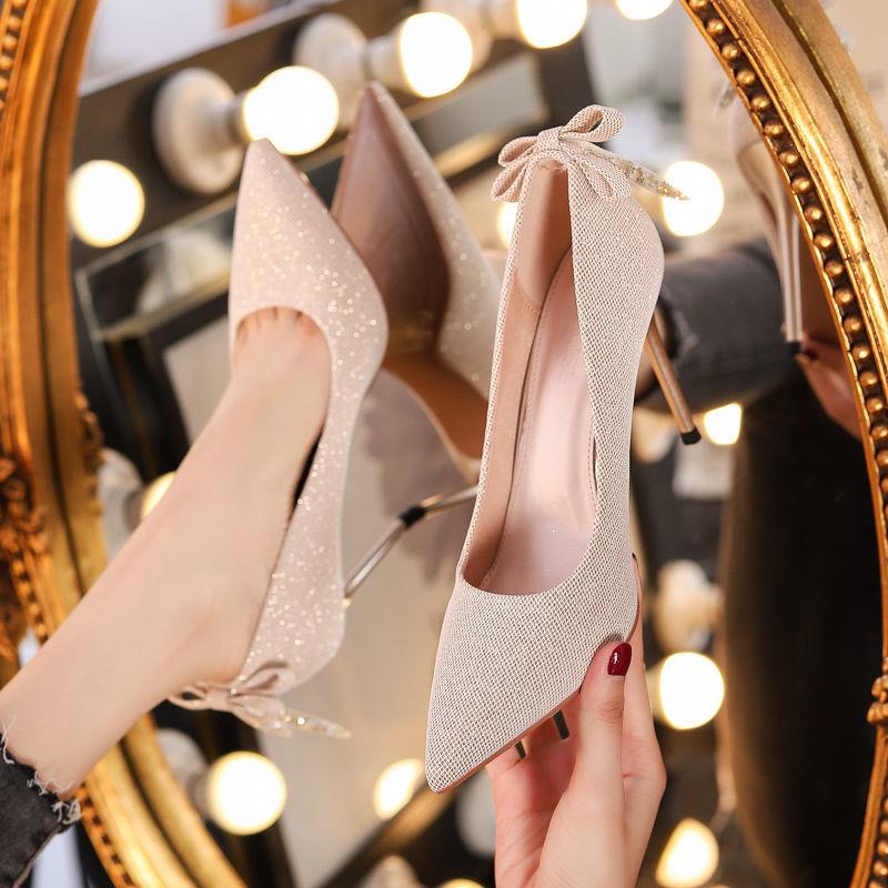 French Ladies High Heels Women Stiletto Temperament Women's Shoes 2021 New All-Match Fashion Bow Pointed Single Shoes