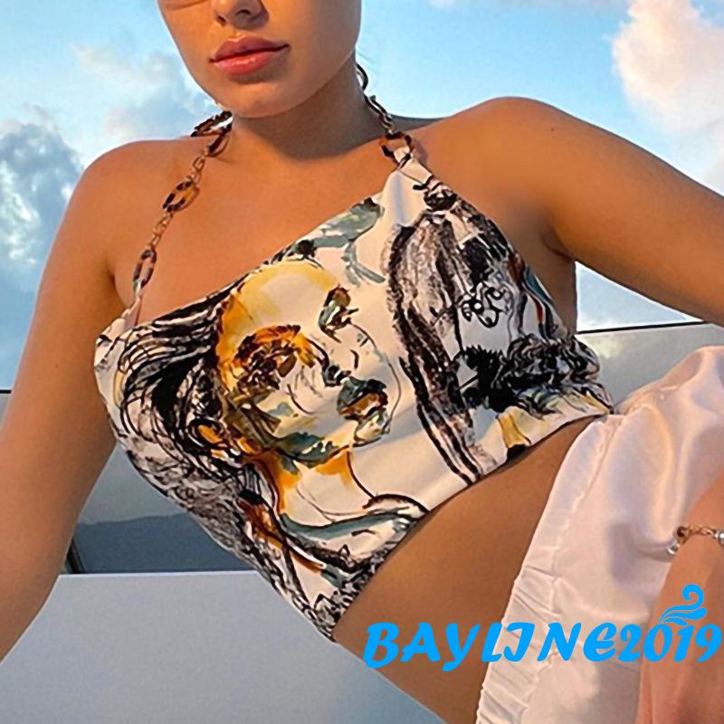 Áo Hai Dây Hở Lưng In Họa Tiết Chân Dung Quyến Rũ Dành Cho Nữ