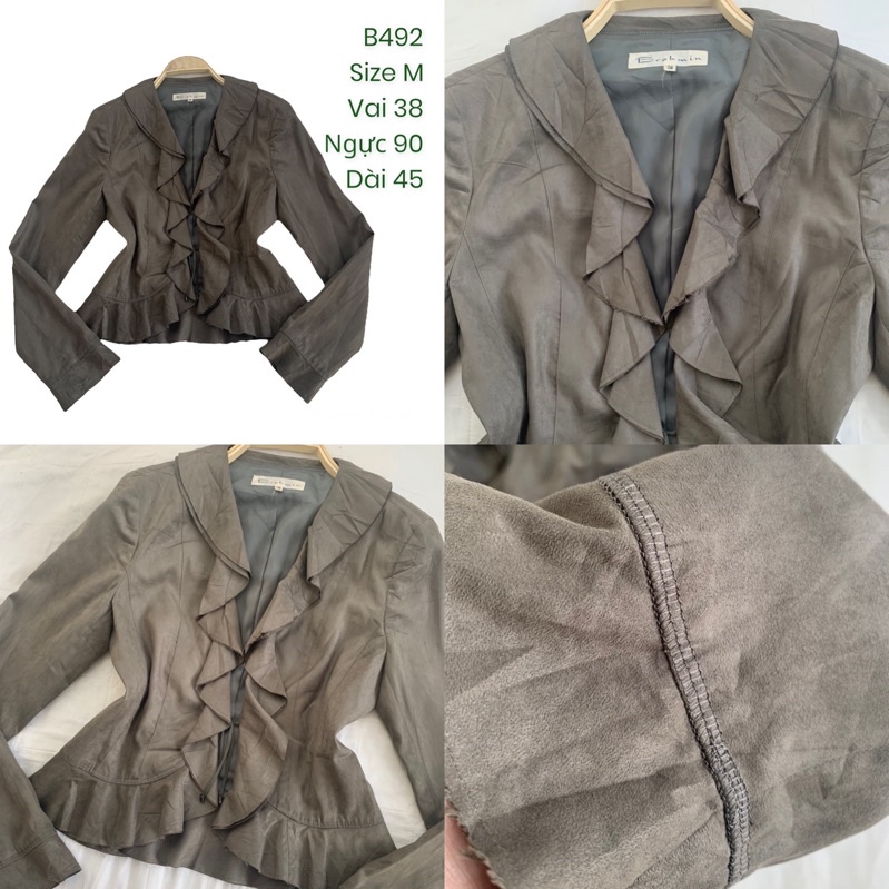 Áo khoác blazer B492 form croptop chất da lộn mỏng 2hand Hàn si tuyển ảnh thật