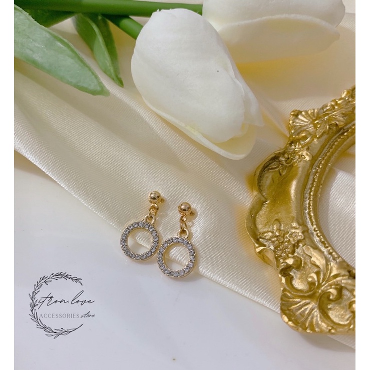 [E018] Khuyên tai tròn đính đá nữ tính Citron ✨