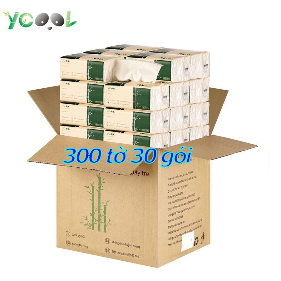 Giấy ăn gấu trúc khăn giấy tre YCOOL 1 thùng 30 gói 300 tờ và 4 lớp 260 tờ 🐼🐼🐼