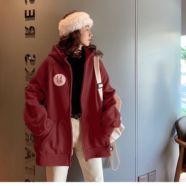 [VIDEO+ẢNH THẬT] ÁO KHOÁC NỈ UNISEX FORM RỘNG THIÊU HÌNH ĐẦU THỎ ULZZANG AK197 TD FASHION