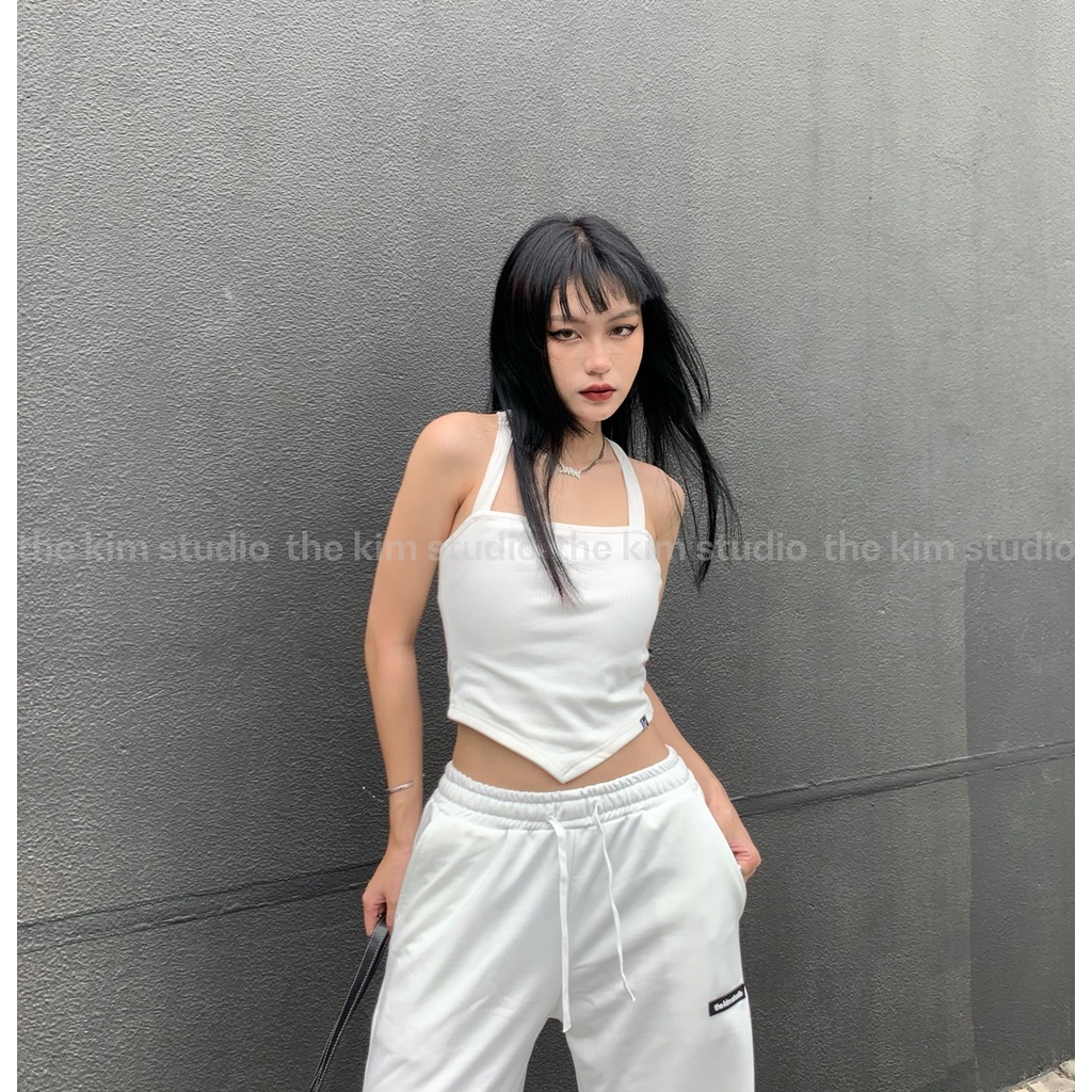 Áo croptop nữ hai dây quai to kiểu áo yếm quây vạt nhọn TheKim , thun tăm croptop 2 dây chéo lưng A150