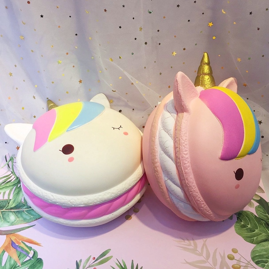 [25CM-ĐẠI KHỔNG LỒ] Squishy Bánh Macaron 1 sừng màu hồng Đẹp Đại Khổng Lồ Chính Hãng