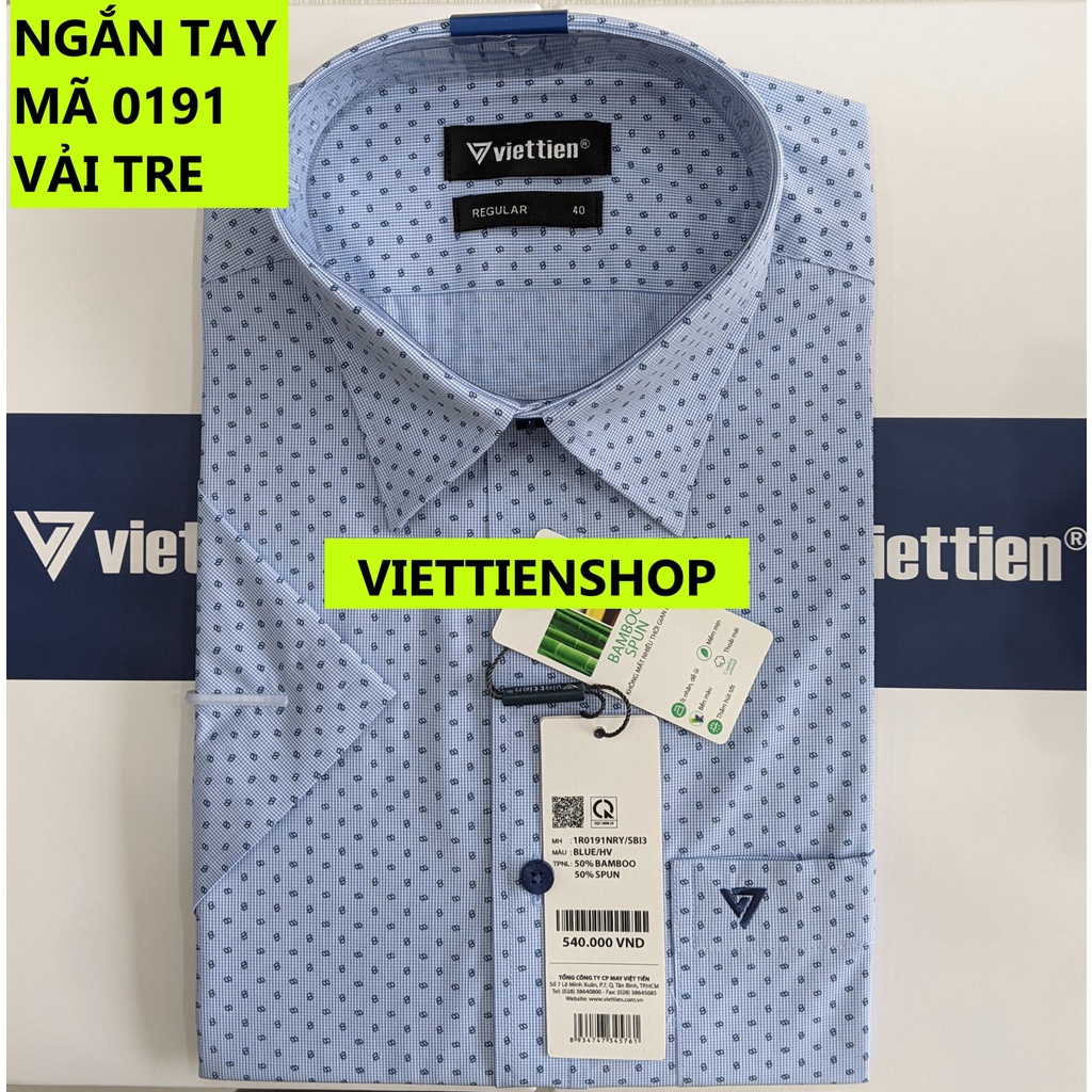 (0191 HVS) ÁO SƠ MI VIỆT TIẾN NGẮN TAY VẢI TRE HOA VĂN