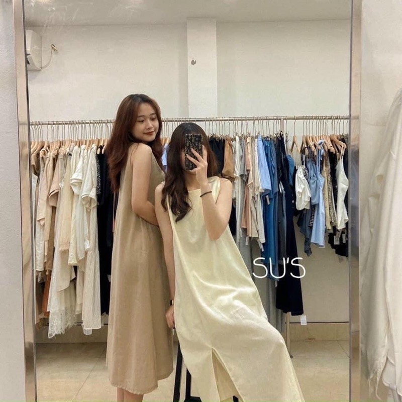 Vây xuông 3 lỗ xẻ đùi chất thô đũi