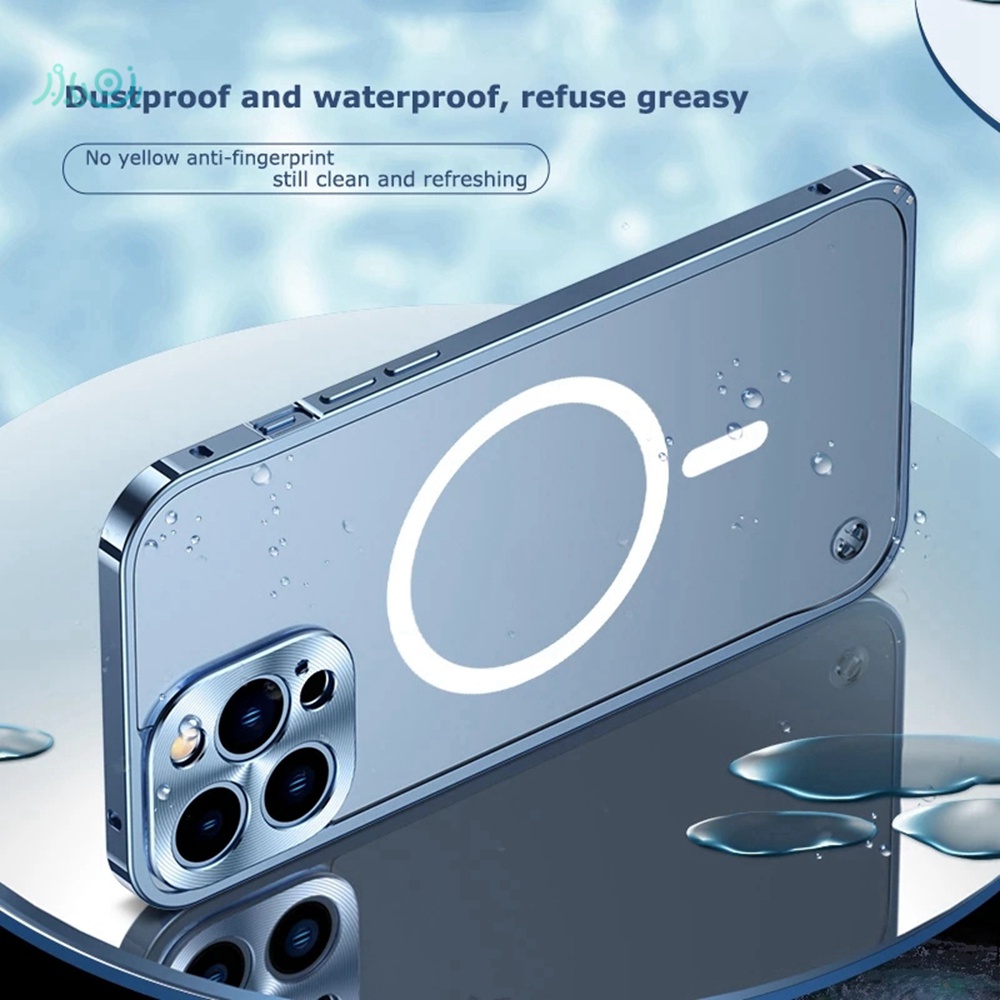Ốp Điện Thoại Kim Loại Nhôm Mặt Nhám Trong Mờ Hít Nam Châm Không Dây Cho iPhone 11 Pro max 13 12 13 Pro max
