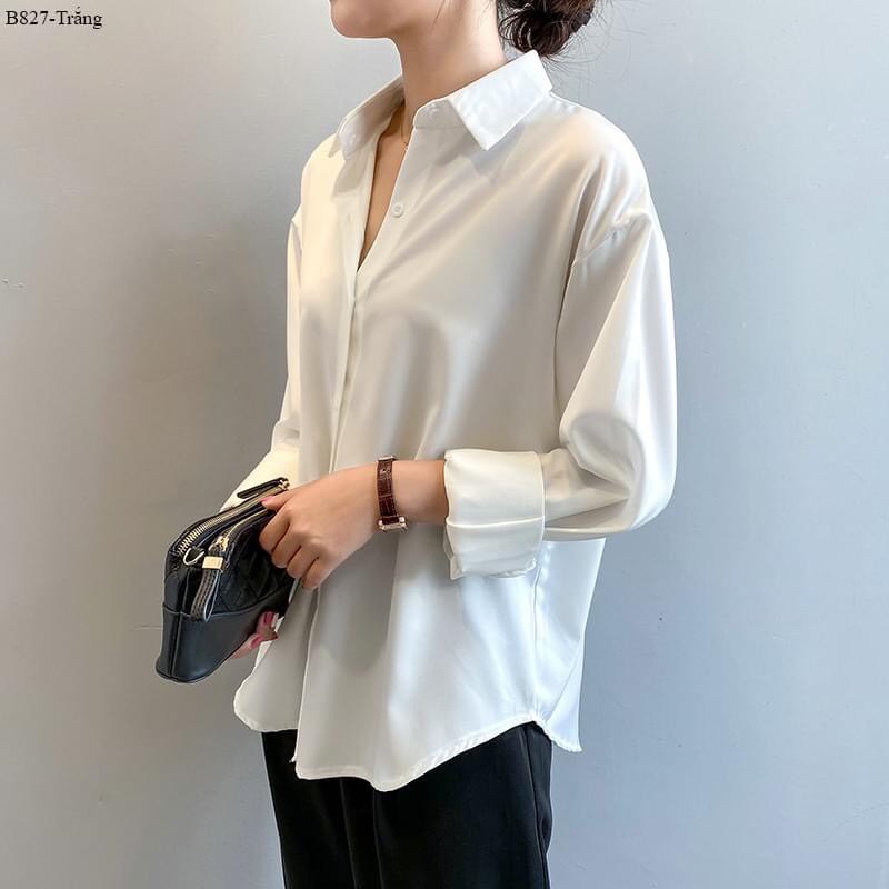 Áo Sơ Mi Nữ Trắng ♥️ Áo Sơ Mi Nữ ♥️ Dáng rộng Công Sở Chất Liệu Lụa Cao Cấp