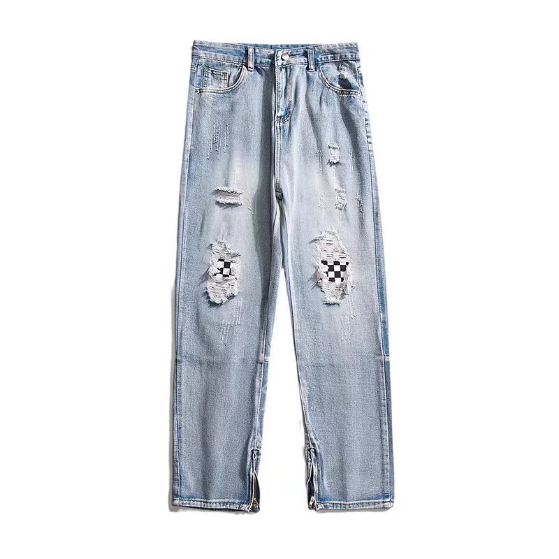 Quần jean nam rách chất vải bò jean baggy nam dáng suông kẻ sọc in lỏng quần tây nam đơn giản khâu quần jean đôi thời trang