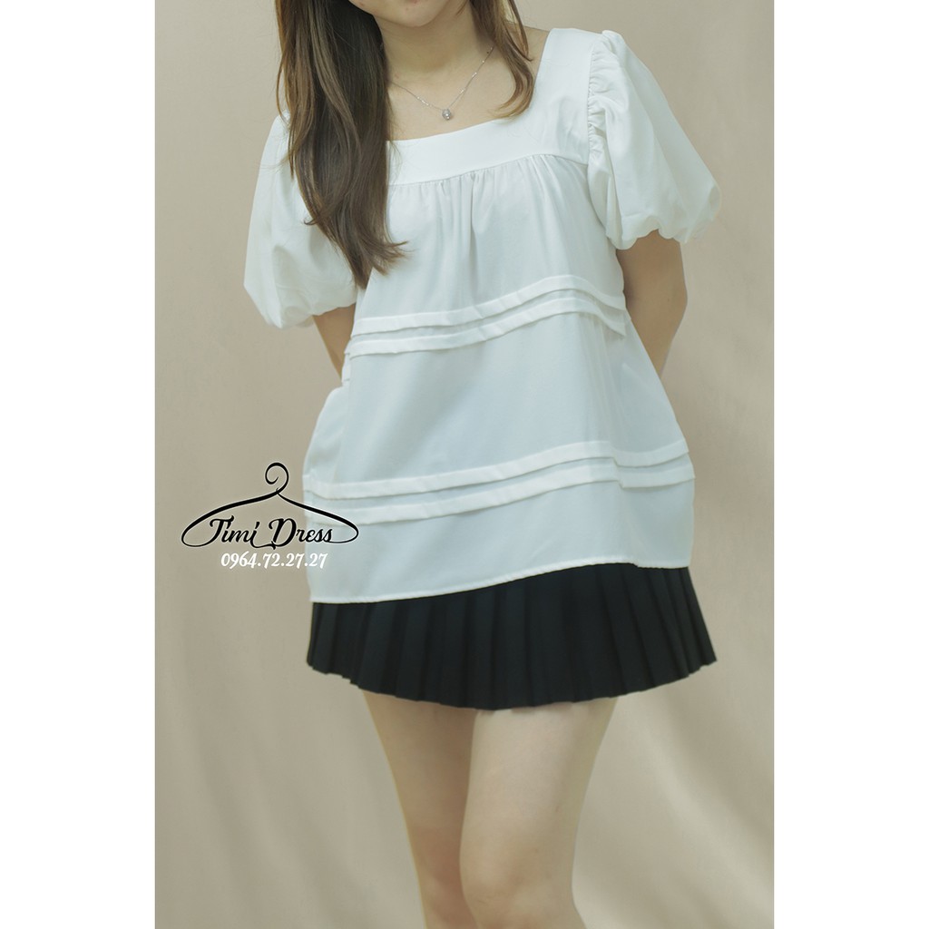 Áo trắng dáng baby doll cổ vuông tay phồng cực yêu MS AO0101 (8)