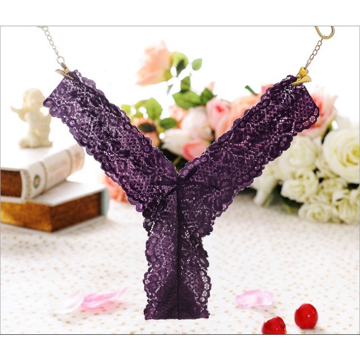 Quần lót nữ lọt khe ren lưới chữ Y sexy freesize màu trắng/ đen/ đỏ/ tím 005