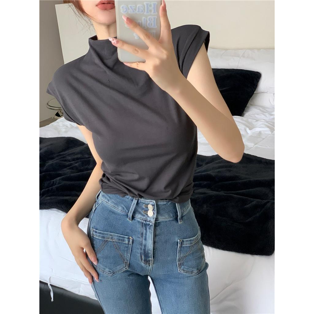 Áo Thun Ngắn Tay Cổ Cao Ôm Dáng Thời Trang Dành Cho Nữ