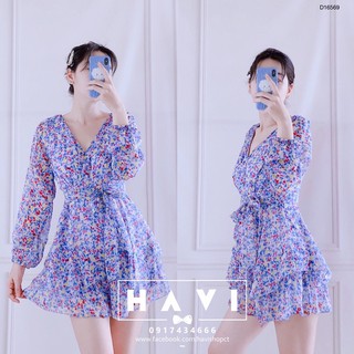 (ẢNH THẬT) Jumsuit hoa cổ V tầng có dây buộc eo