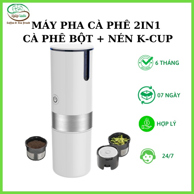 Máy Pha Cà Phê Mini Cầm Tay Viên Nén 2in1 Hahulado Pha Cafe Bột Rang Mộc Nguyên Chất, Viên Nén K-Cup, Pha trà Chính Hãng