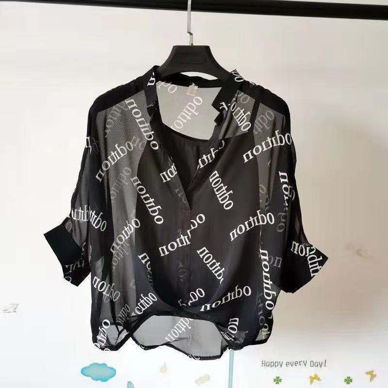 Áo Sơ Mi Chiffon Tay Cánh Dơi In Họa Tiết Hoạt Hình Thời Trang Cho Nữ