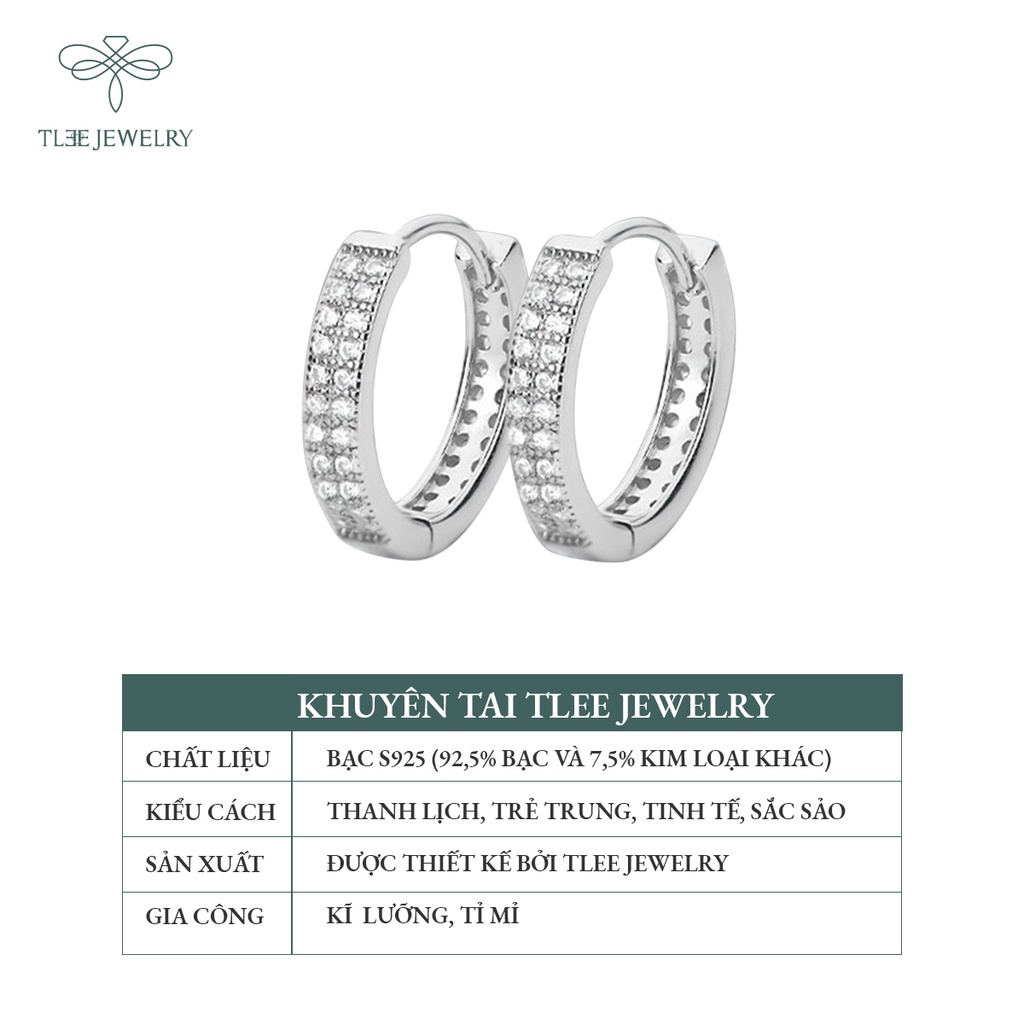 Khuyên tai bạc unisex TLEE nạm đá tròn bản to sang trọng NCJ B0138
