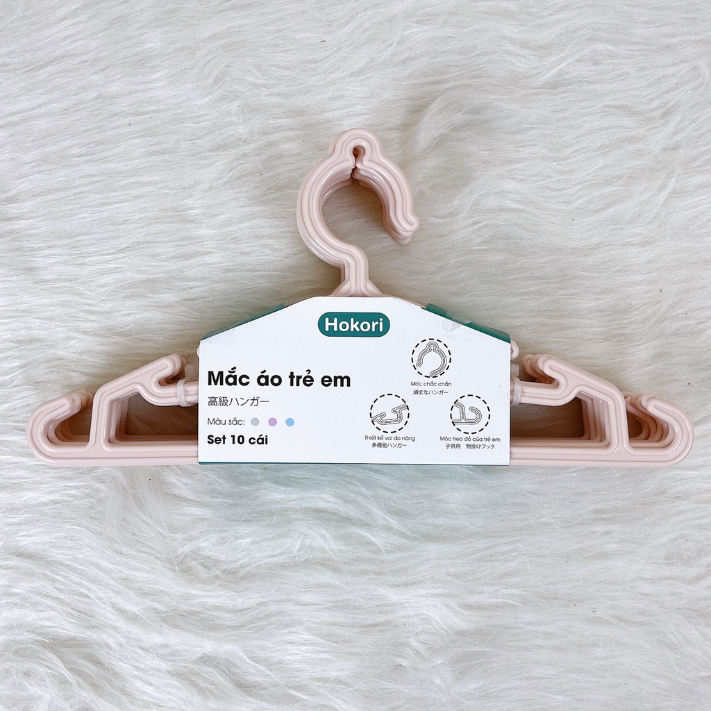 Set 10 móc treo quần áo trẻ em Hokori nhựa Việt Nhật màu hồng