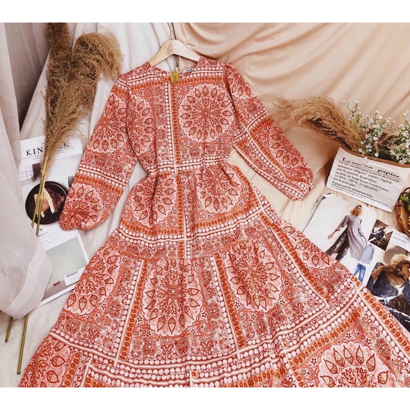đầm maxi họa tiết thổ Cẩm dáng dài rộng rãi | BigBuy360 - bigbuy360.vn