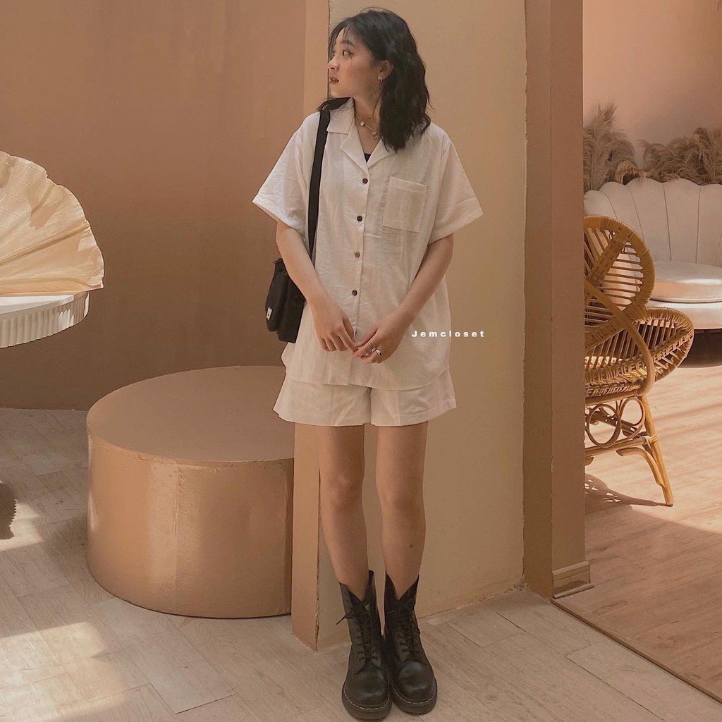 Set Áo Blazer Phối Quần Short Trắng Thanh Lịch 🌻 Bộ Vest Nữ Sang Chảnh áo blazer mix quần đùi chất đũi_ranstore
