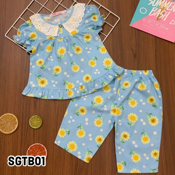 Bộ pijama bé gái tay ngắn quần lửng 1 đến 10 tuổi vải kate thô mềm cao cấp mặc nhà đi học - SGTB