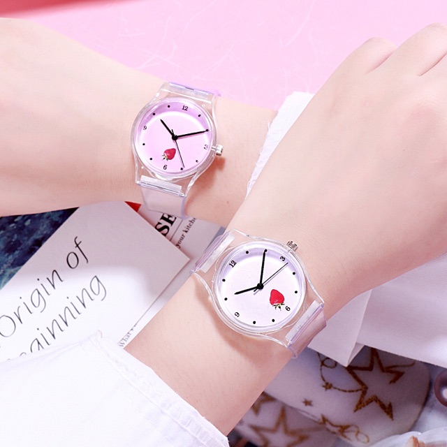 Đồng hồ nữ Ulzzang trái dâu Nhật Bản dây trong suốt 4 màu dễ thương | BigBuy360 - bigbuy360.vn
