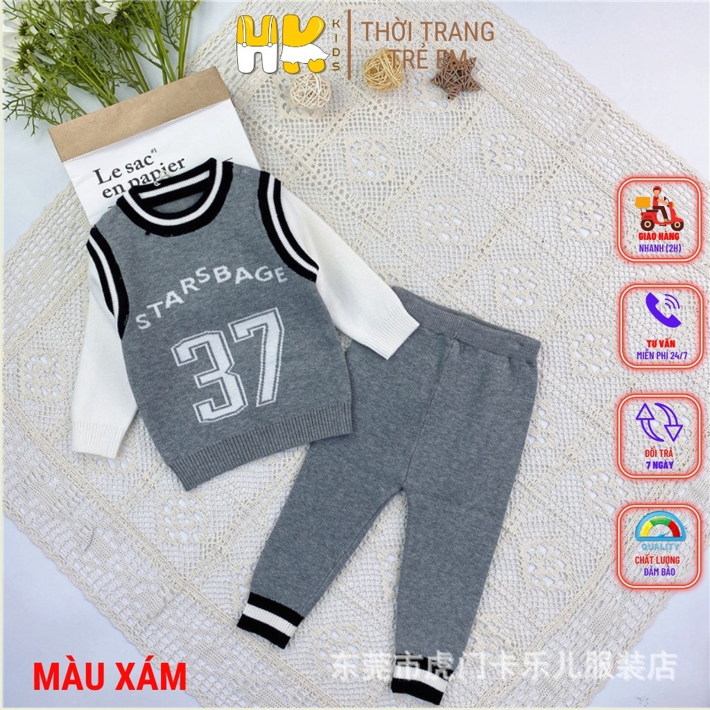 Bộ len số thể thao cho bé trai 8-20kg - HK KIDS (mã 0170)