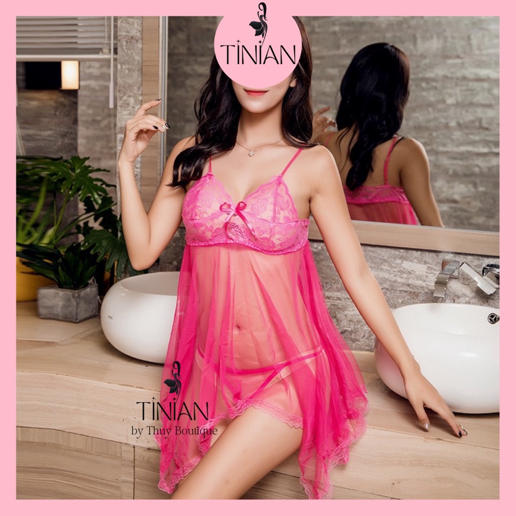 Váy ngủ ren sexy kèm quần chip TINIAN đồ ngủ xuyên thấu gợi cảm gợi tình dễ thương 2 dây 001