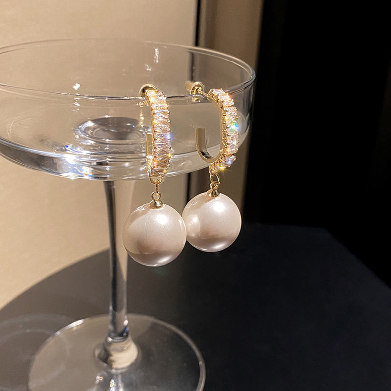 [luxury Pearl Earrings] hd-by-2021 new fashion temperament luxury S925 silver needle crystal pearl earrings