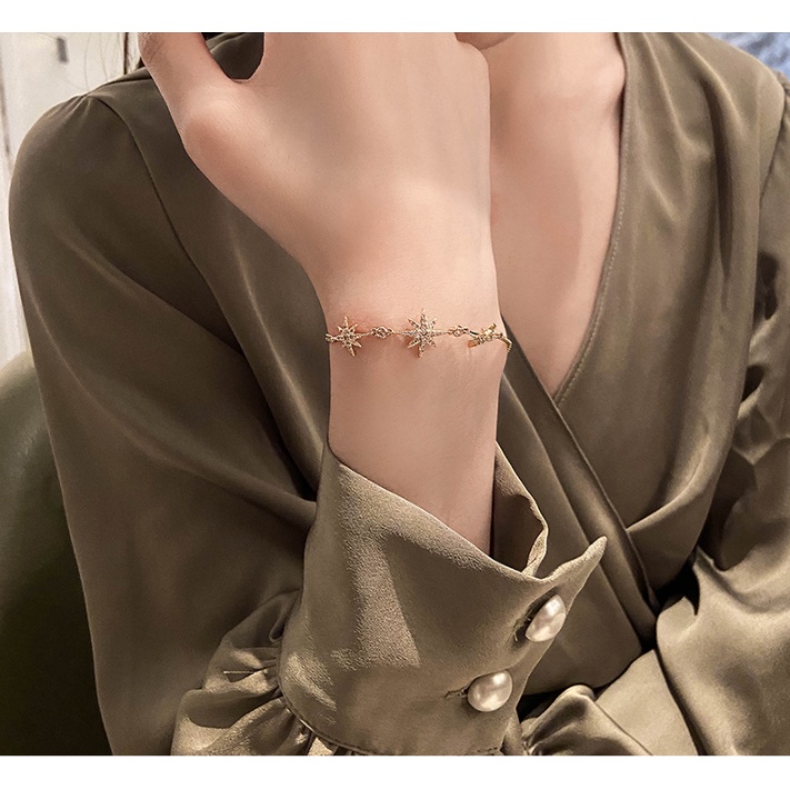 Vòng tay đính đá lấp lánh ba ngôi sao Ula Shop phong cách Hàn Quốc new arrival 2022