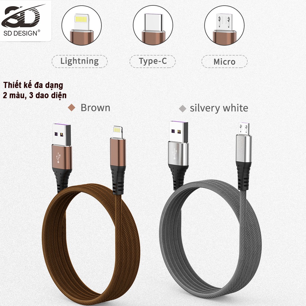 Cáp sạc dây dù chính hãng SD DESIGN M12s sạc siêu nhanh, siêu bền dùng có iphone, samsung, oppo