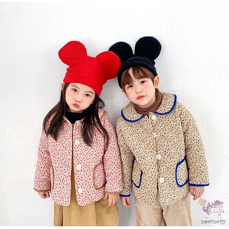 Mũ Beanie Dệt Kim Co Giãn Thiết Kế Tai Hoạt Hình Phong Cách Hàn Quốc Cho Bé